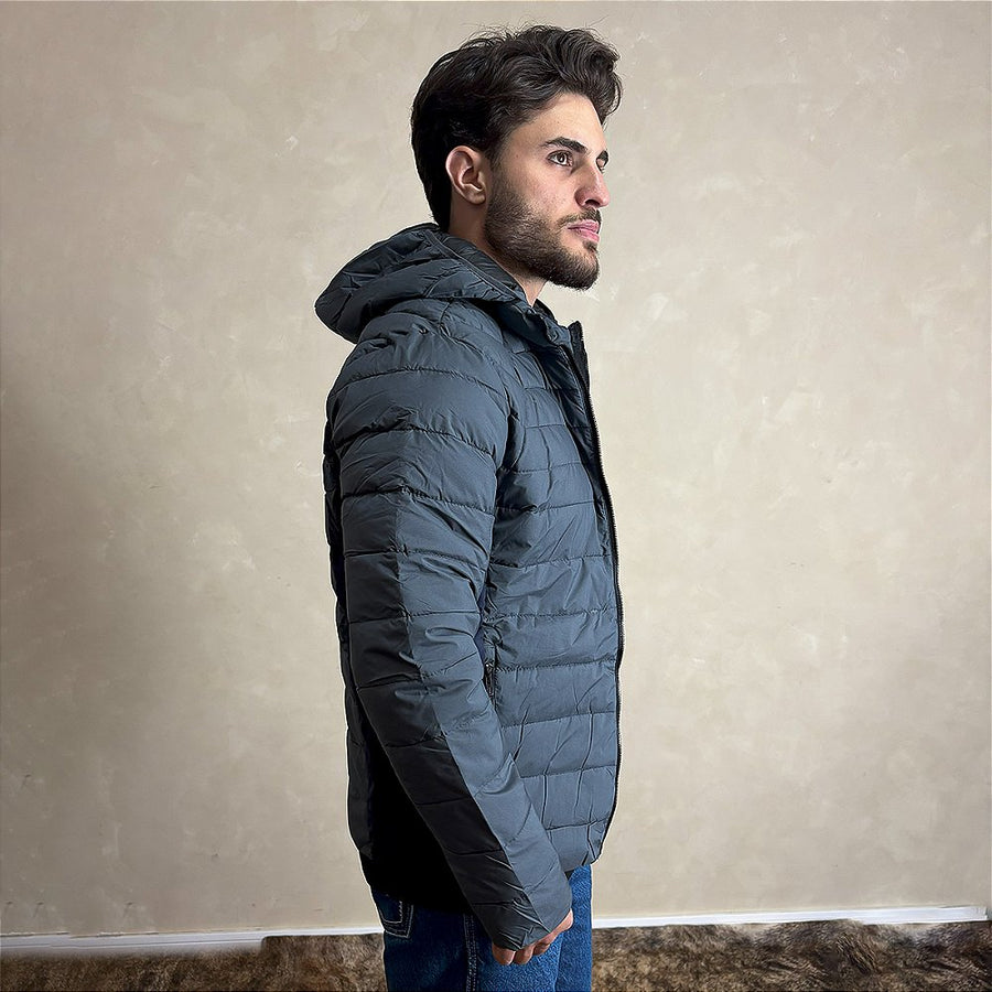 Jaqueta Puffer Bobojaco Capuz Removível Blusa De Frio Cinza