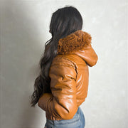 Jaqueta Feminina Cropped Curta Puffer Bobojaco Frio Marrom